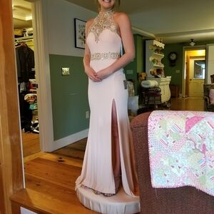 Elegant Cream Gown with Gold Embellishments